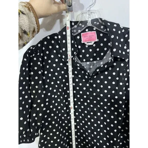 Kate Spade Harmony Dot Lake Dress Black Polka Dot Ruffle Hem Puff Sleeves Large - Picture 5 of 5